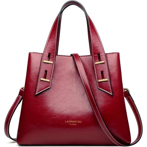 🆕 Women  Red Cow Leather Tote Handbag Top-Handle Shoulder Work Purse Pocketbook - Picture 1 of 6
